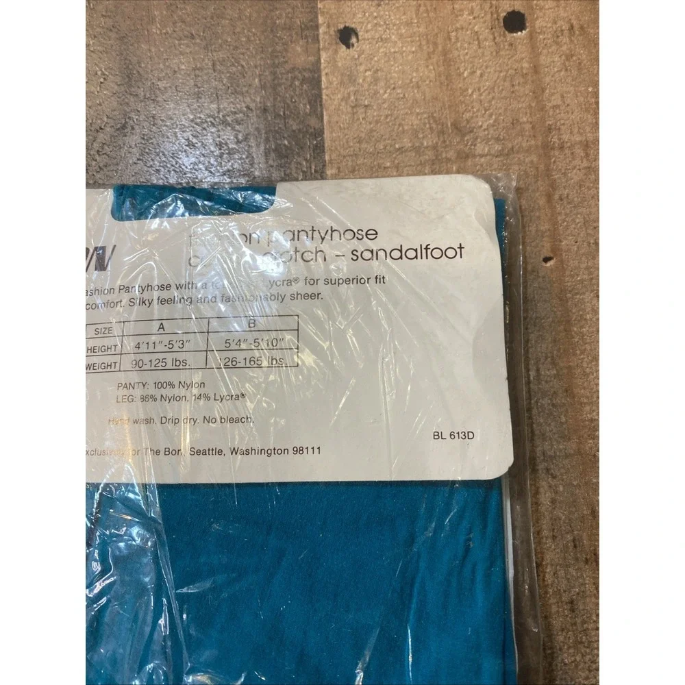 The Bon Pantyhose Size B Teal Blue Silken Sheer Fit‎ Sandalfoot Vintage